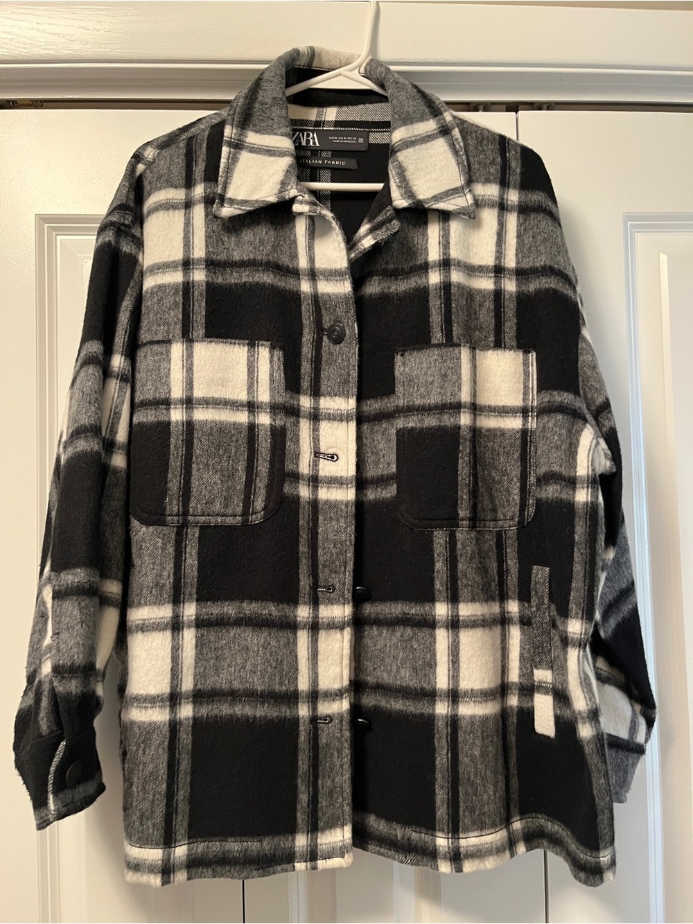 Zara Black and White Plaid Utility Shacket